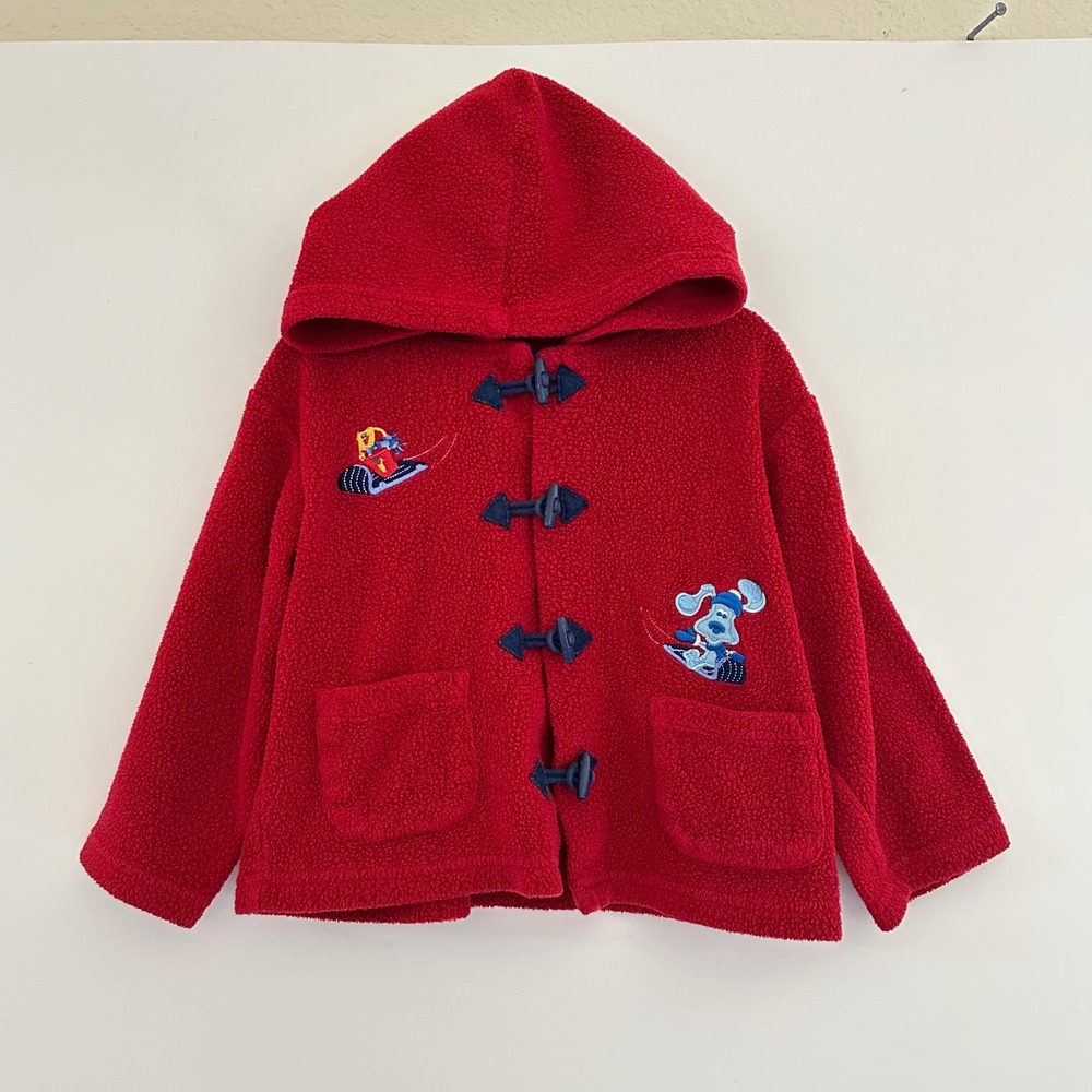 Vintage 2001 Blues Clues Red Fleece Toggle Hooded Jacket Kids Size 24 Months